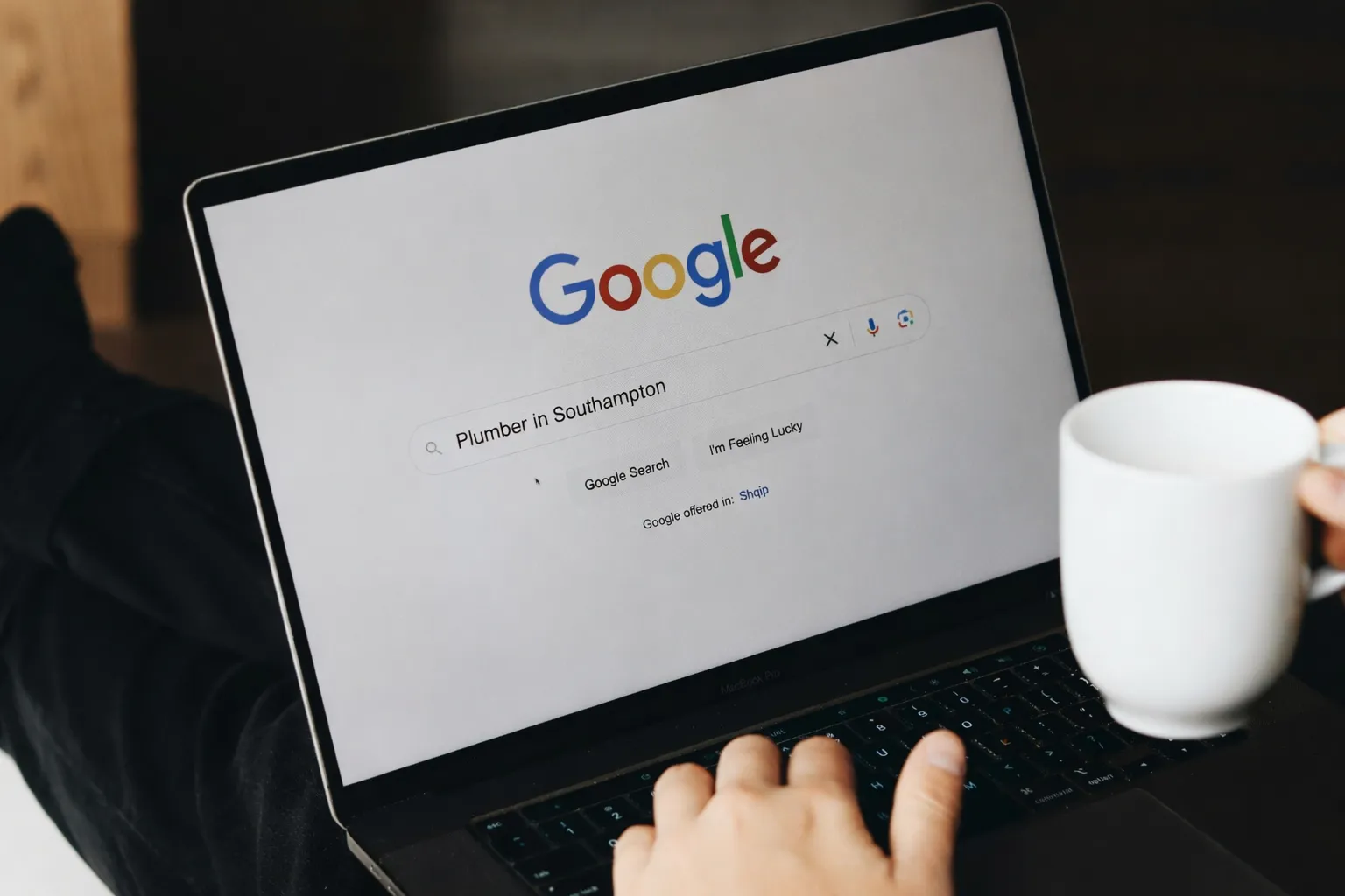 Laptop showing a Google search for Plumber in Southampton