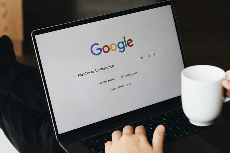 Laptop showing a Google search for Plumber in Southampton